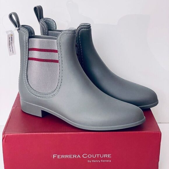 NWT Ferrera Couture 10 by Henry Ferrera Clarity Grey Rain Booties Boots elastic - Picture 1 of 12